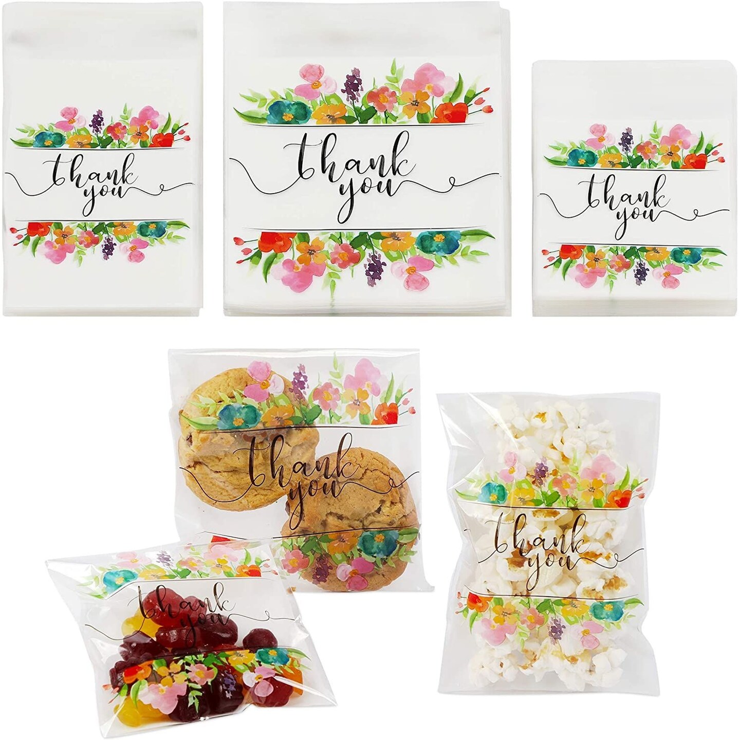 Floral Thank You Goodie Bags, Party Decor in 3 Sizes (300 Pack)