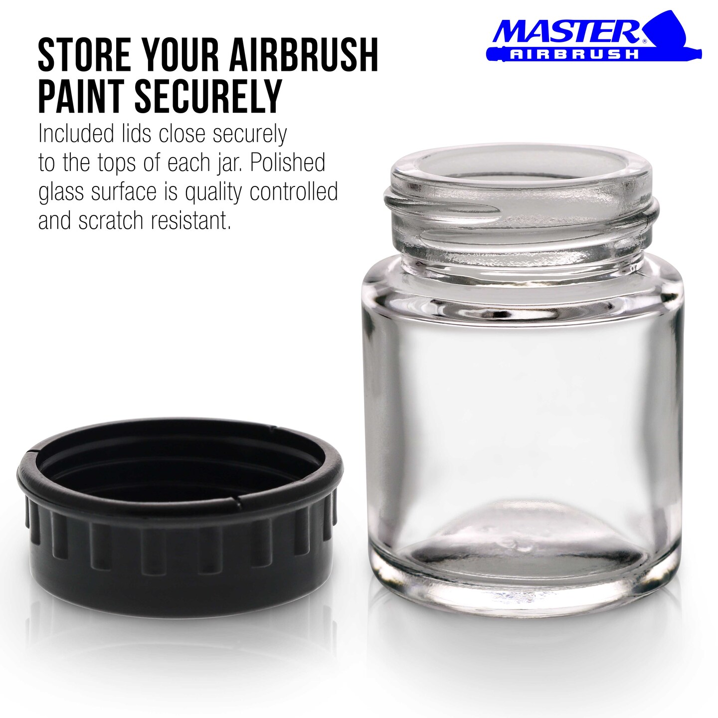 10 Pack TB-001 Empty 3/4 Ounce (22cc) Glass Jar Bottles with Plastic Lids, Paint Storage Bottles, Jars Screw Into Siphon Feed Airbrush Lid Assemblies