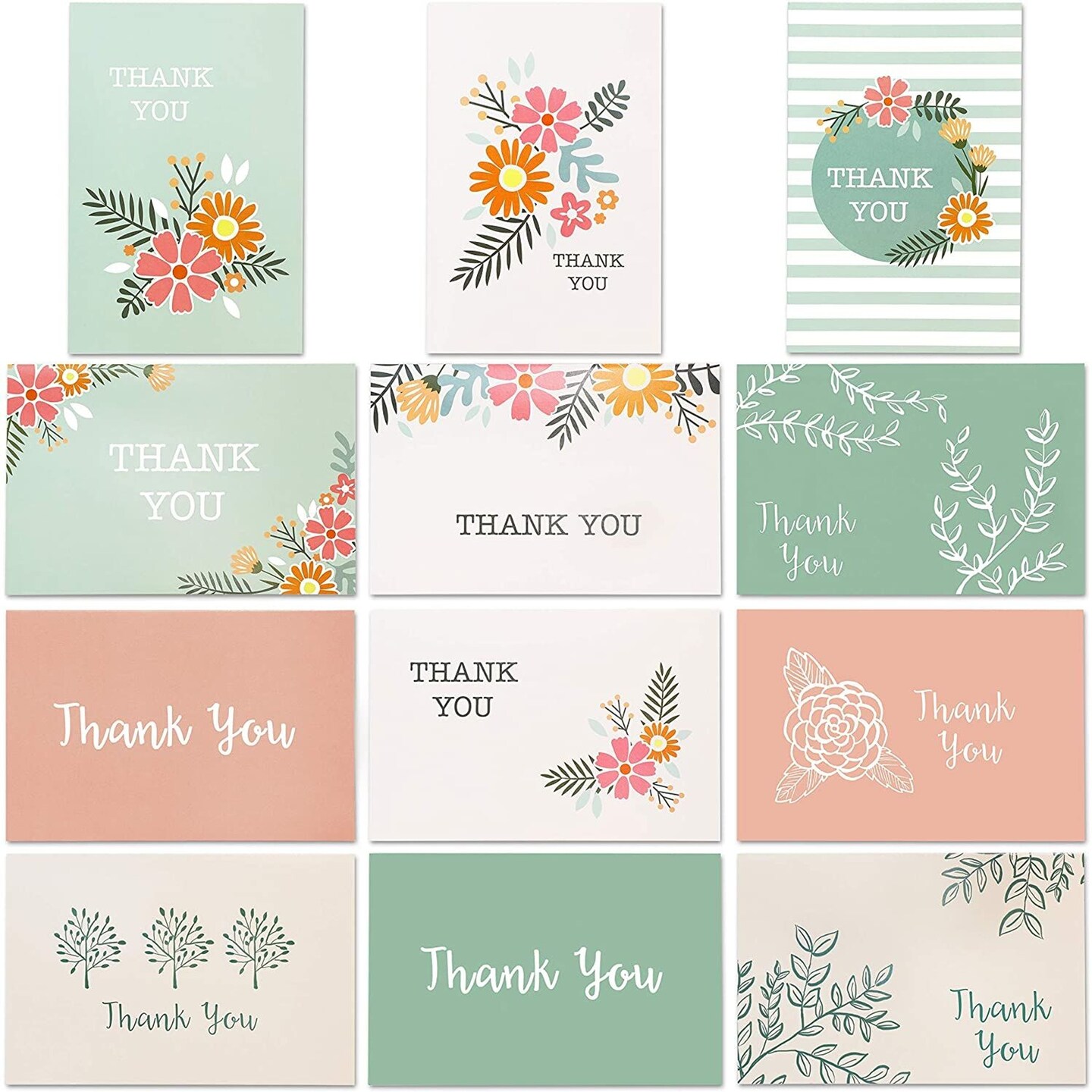 96-Count Thank You Cards with Envelopes, Bulk Box Set Blank Thank You Greeting Notes for Baby and Bridal Shower Graduation Birthday Wedding Party, 12 All Occasion Assorted Floral Designs, 4 x 6 inches