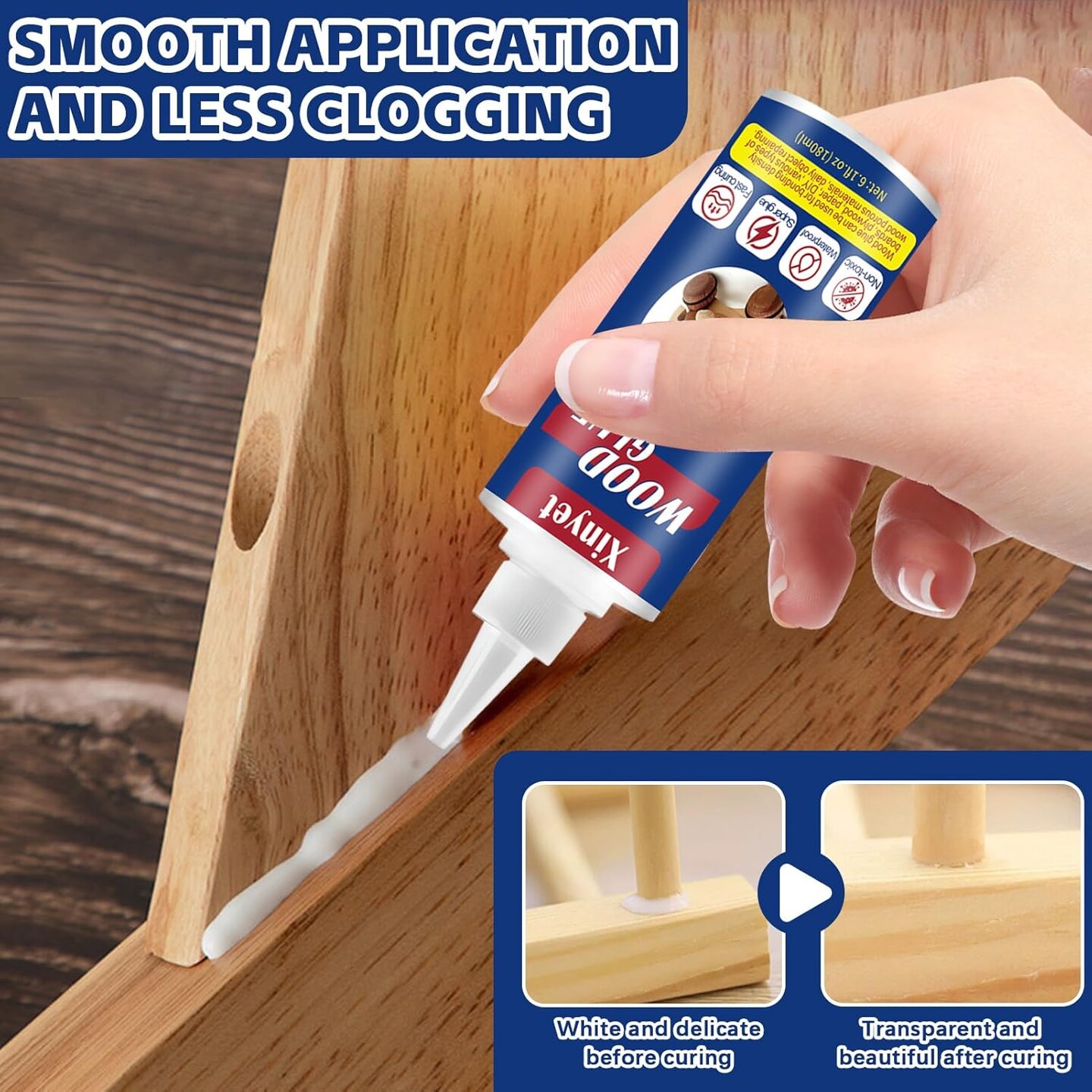 Wood Glue, Professional Furniture Repair Glue, Waterproof Clear Wood Glue for Furniture Heavy Duty, Strong Wood Glue for Crafts, Furniture, Wood Floor and Wood Products-180ml