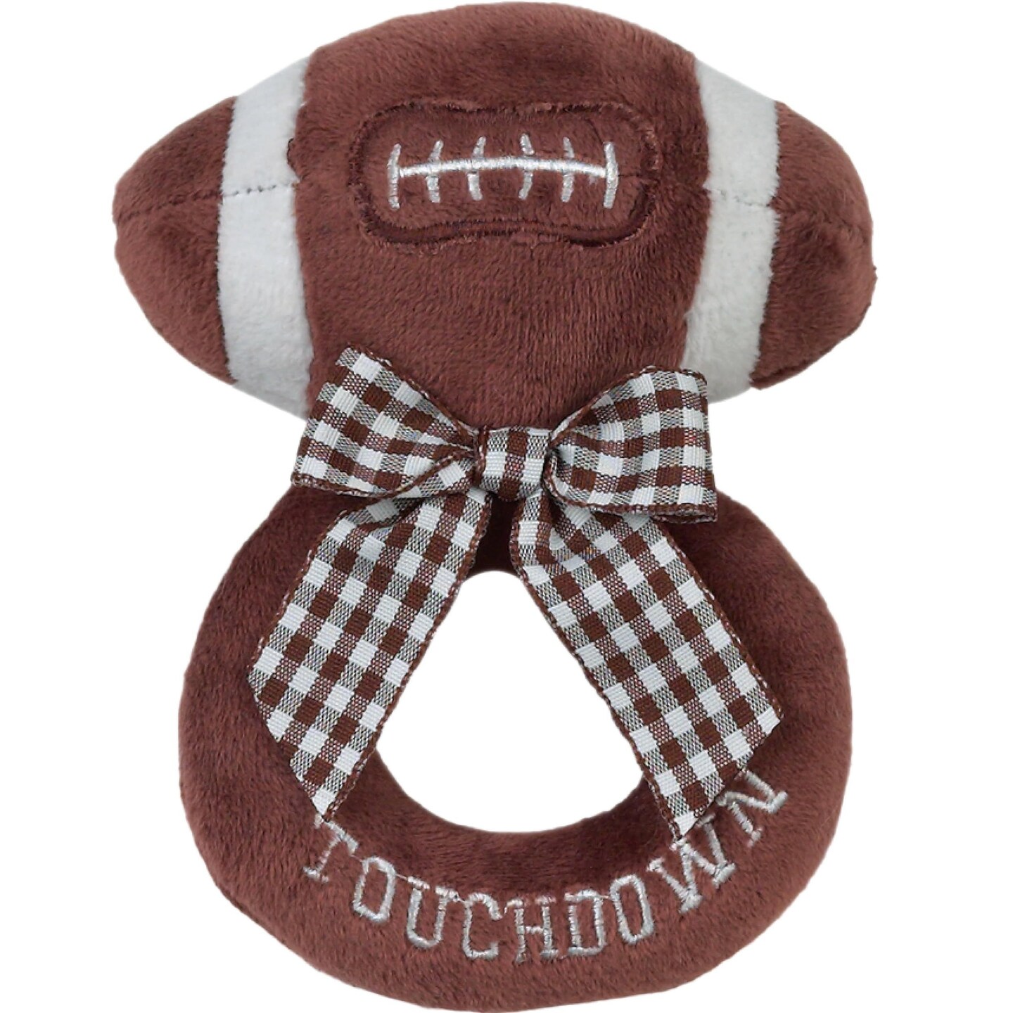 Bearington Baby Touchdown, 5.5 Inch Plush Stuffed Baby Football Soft Ring Rattle