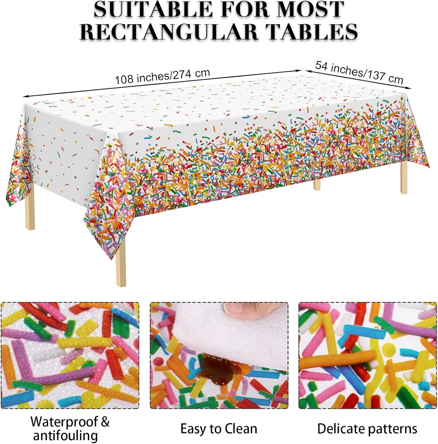 97 Pieces Confetti Sprinkles Tableware Set Disposable Tablecloth Paper Cups Dessert Plates Beverage Napkins for Party Decorations Wedding Birthday Party Favors