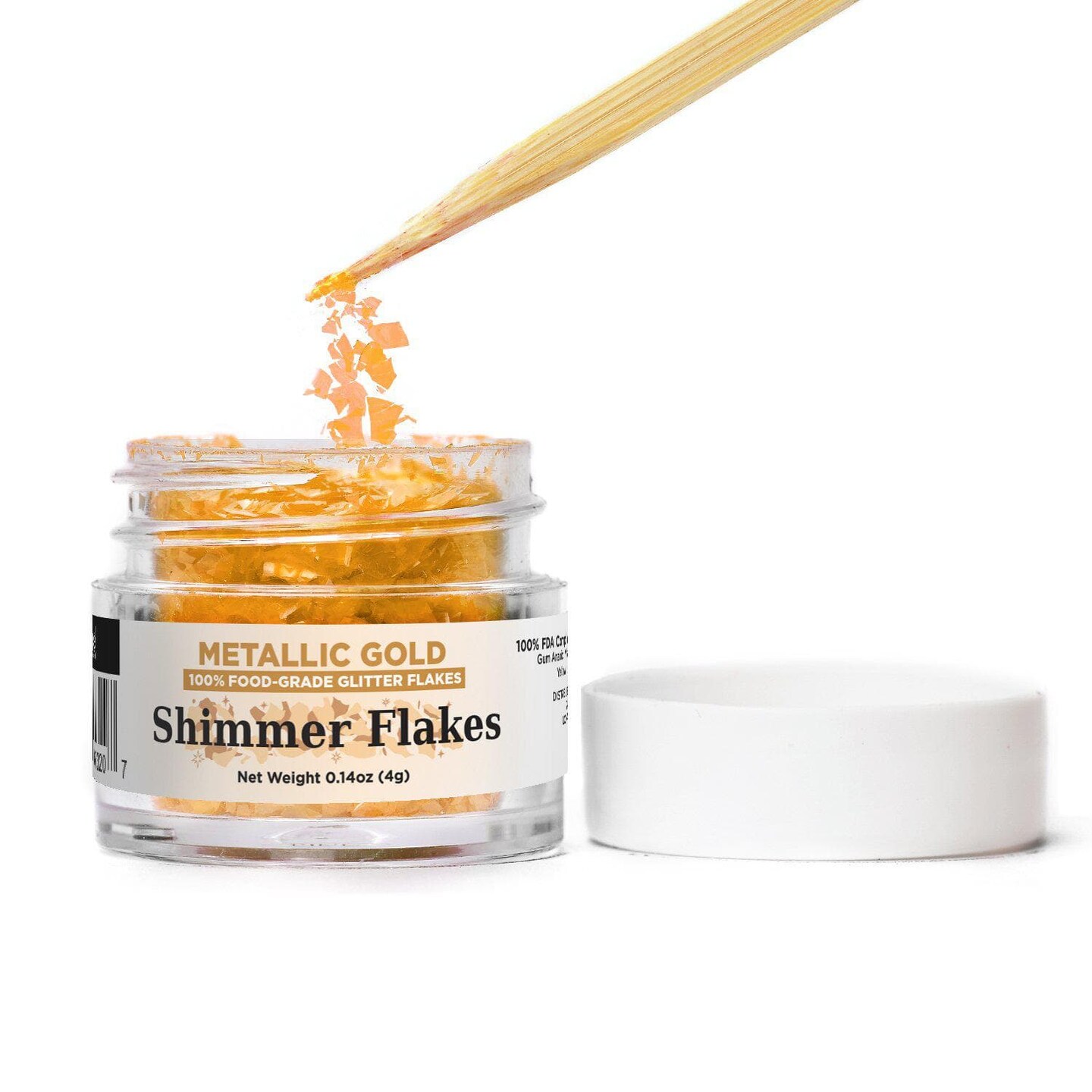 Metallic Gold Edible Shimmer Flakes, 4 Gram Jar