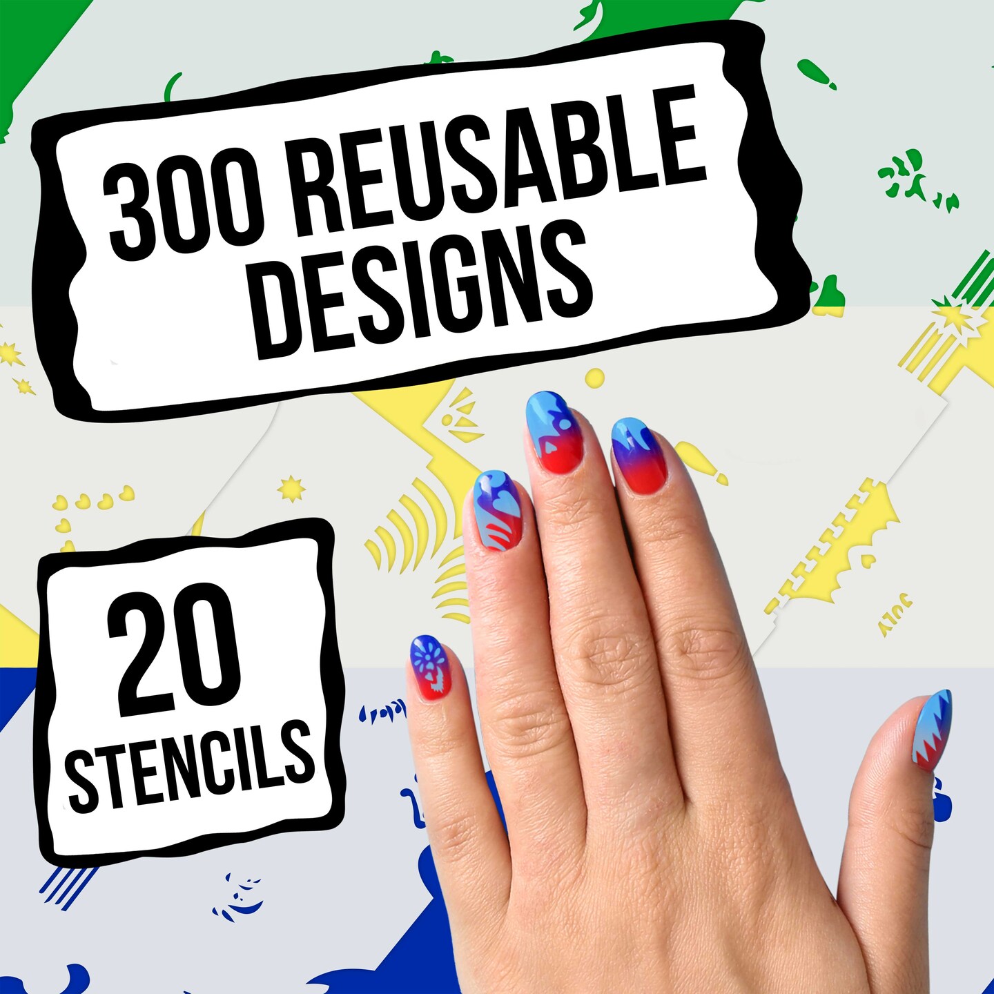 Airbrush Nail Stencils - Design Series Set # 7 Includes 20 Individual Nail Templates with 16 Designs each for a total of 320 Designs of Series #7