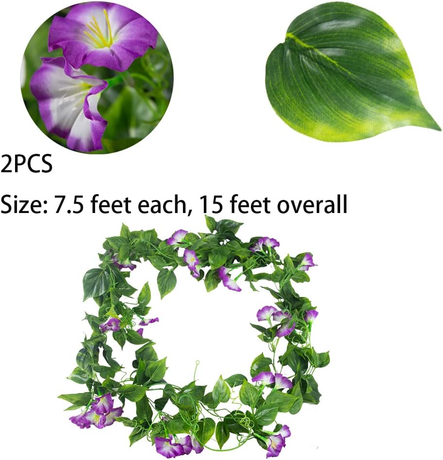 Artificial Vines 15Feet Silk Flower Summer Garland for Outdoors Purple Morning Glory Vine Artificial Flowers Hanging Plants Garland