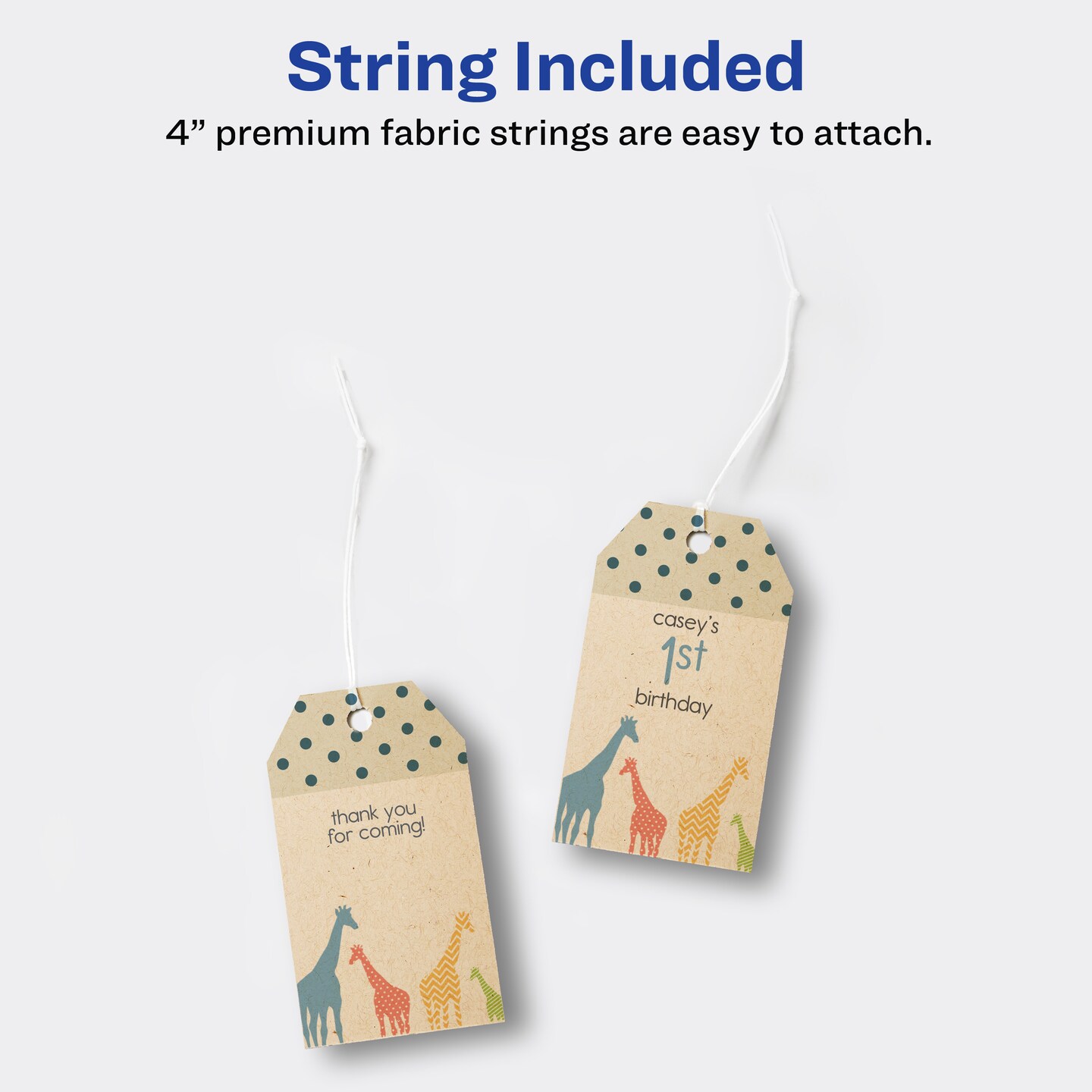 Avery Kraft Brown Banner Tags with Sure Feed Technology, 2&#x22; x 3.5&#x22;, Laser/Inkjet, 64 Printable Tags with Strings Included, Also Great for Gift Tags and Favor Tags (80516)