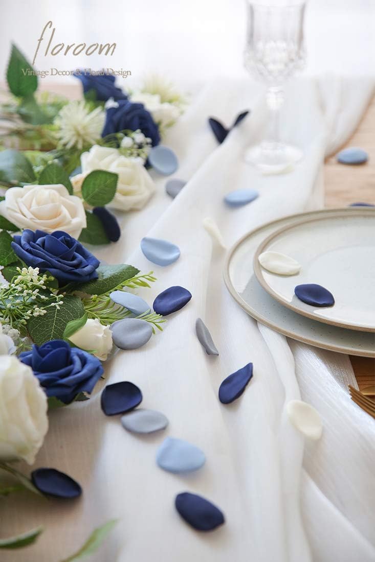 300pcs Rose Petals Dusty Blue Navy Faux Silk Flower Petals for Wedding Flower Girl Basket Aisle Scatter Dinner Table Centerpieces Party Confetti Decoration Romantic Night Home Decor