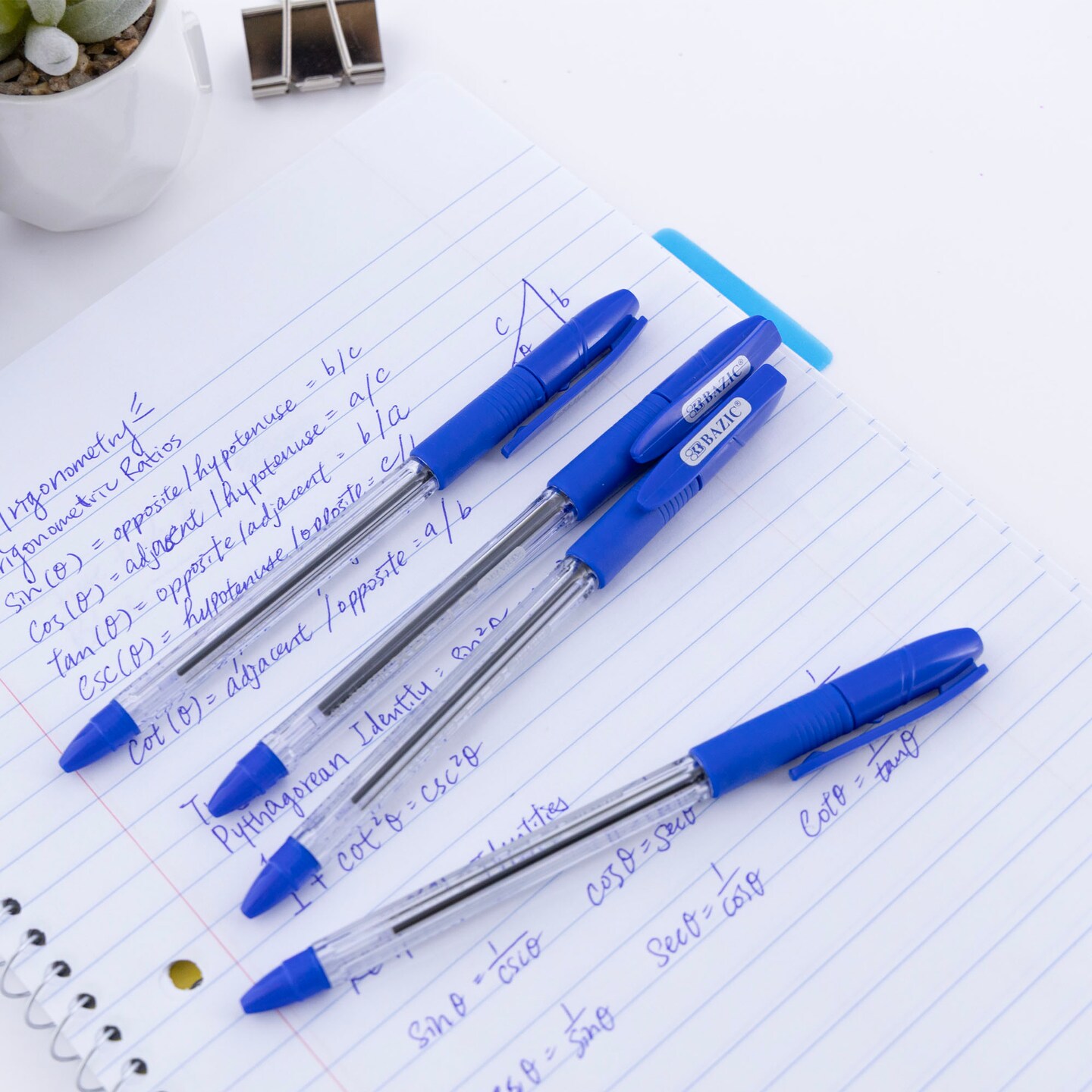 BAZIC G-Flex Blue Oil-Gel Ink Pen w/ Cushion Grip (4/Pack)