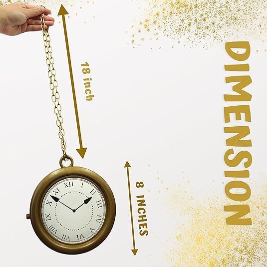 4E&#x27;s Novelty Jumbo Clock Necklace 8&#x22; &#x2013; Large Gold Clock Chain for White Rabbit Alice in Wonderland Costume, Oversized Rapper Bling Necklace, Big Pocket Watch Prop for Parties &#x26; Dress Up