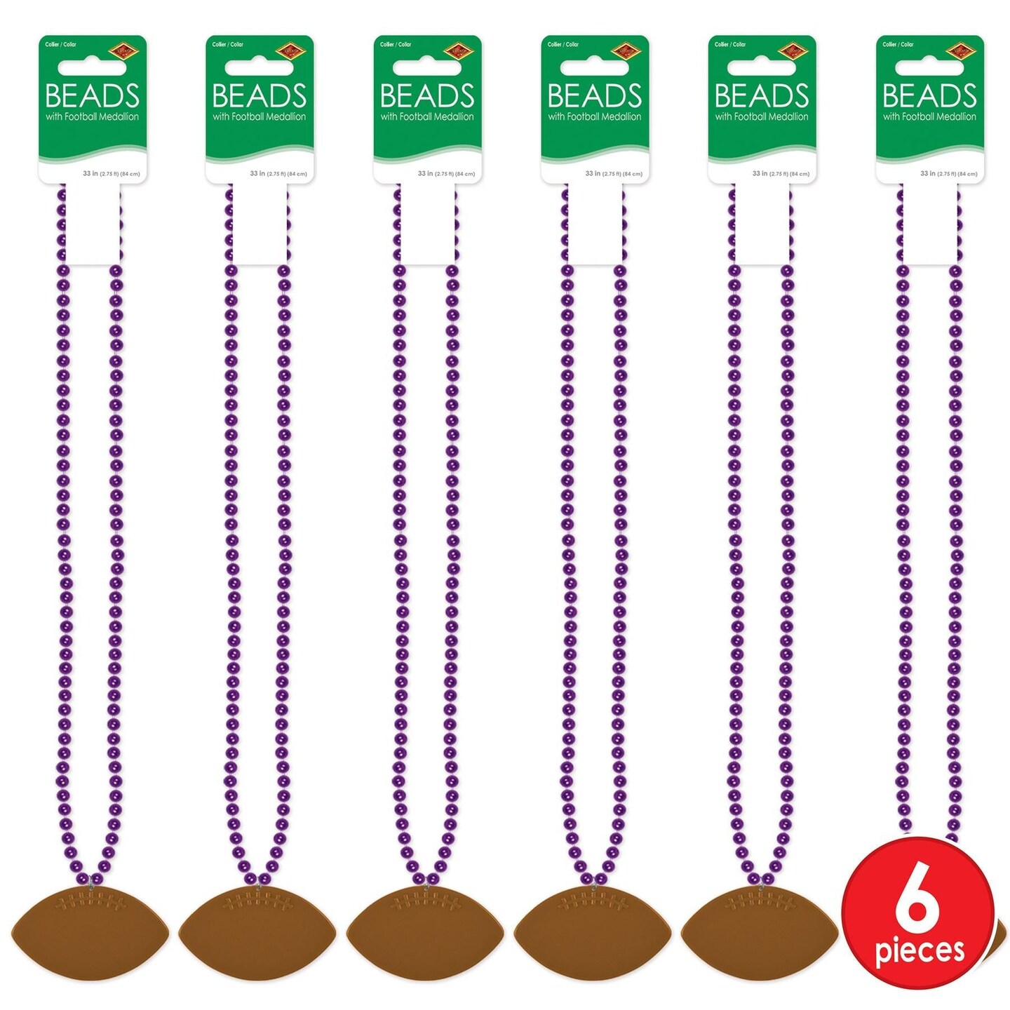 12 Pack Beistle Purple Party Bead Necklaces with Football Medallion