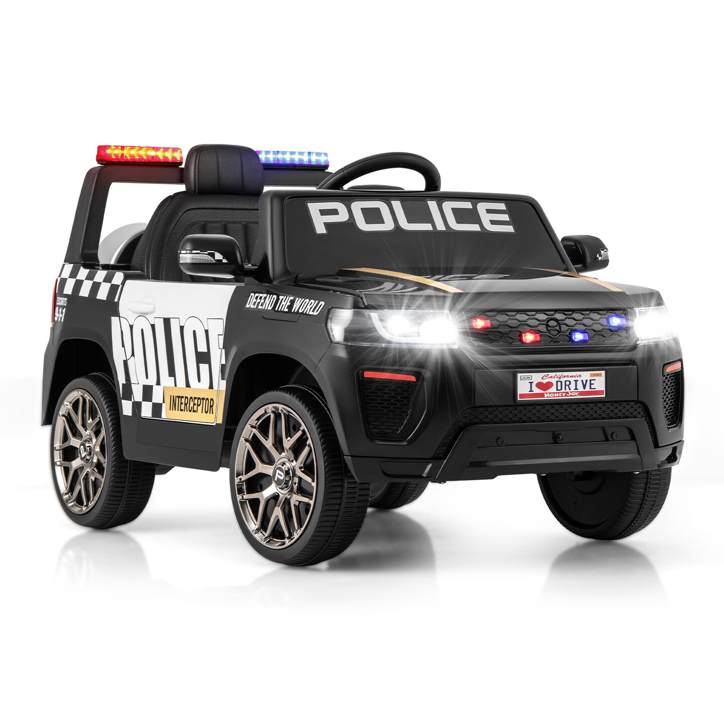 12V Electric Kids Ride-On Police Car with Remote, Siren, and Flashing Lights