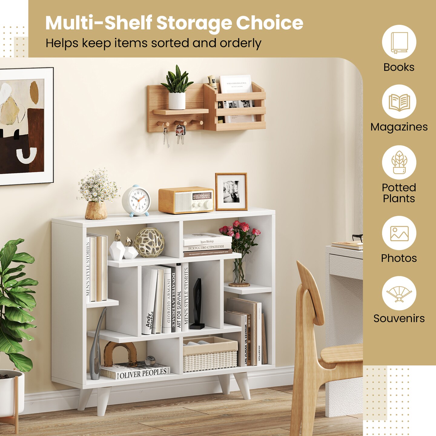 Geometric Bookcase with Anti-Tipping Kit and Storage Shelving Unit