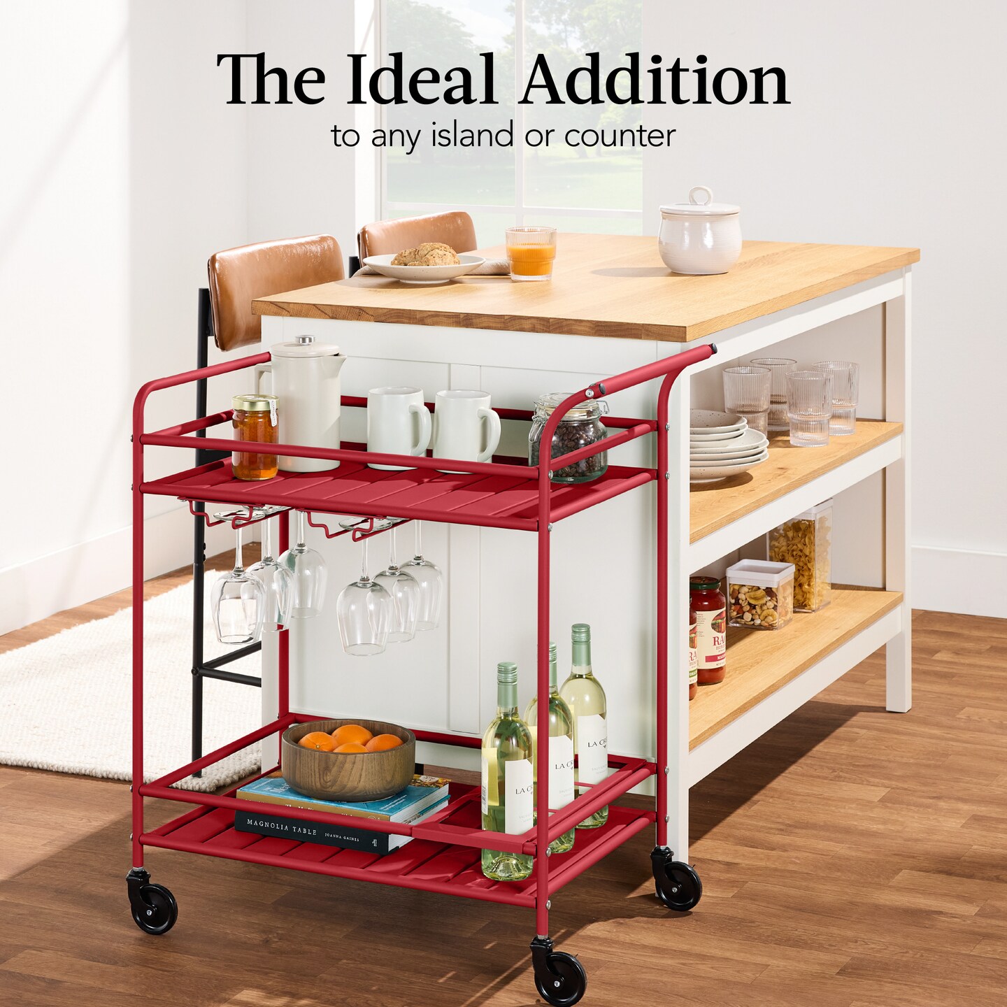 Best Choice Products 2-Tier Rolling Bar Cart Indoor/Outdoor w/ Storage Shelves, Wine Rack, Lockable Wheels