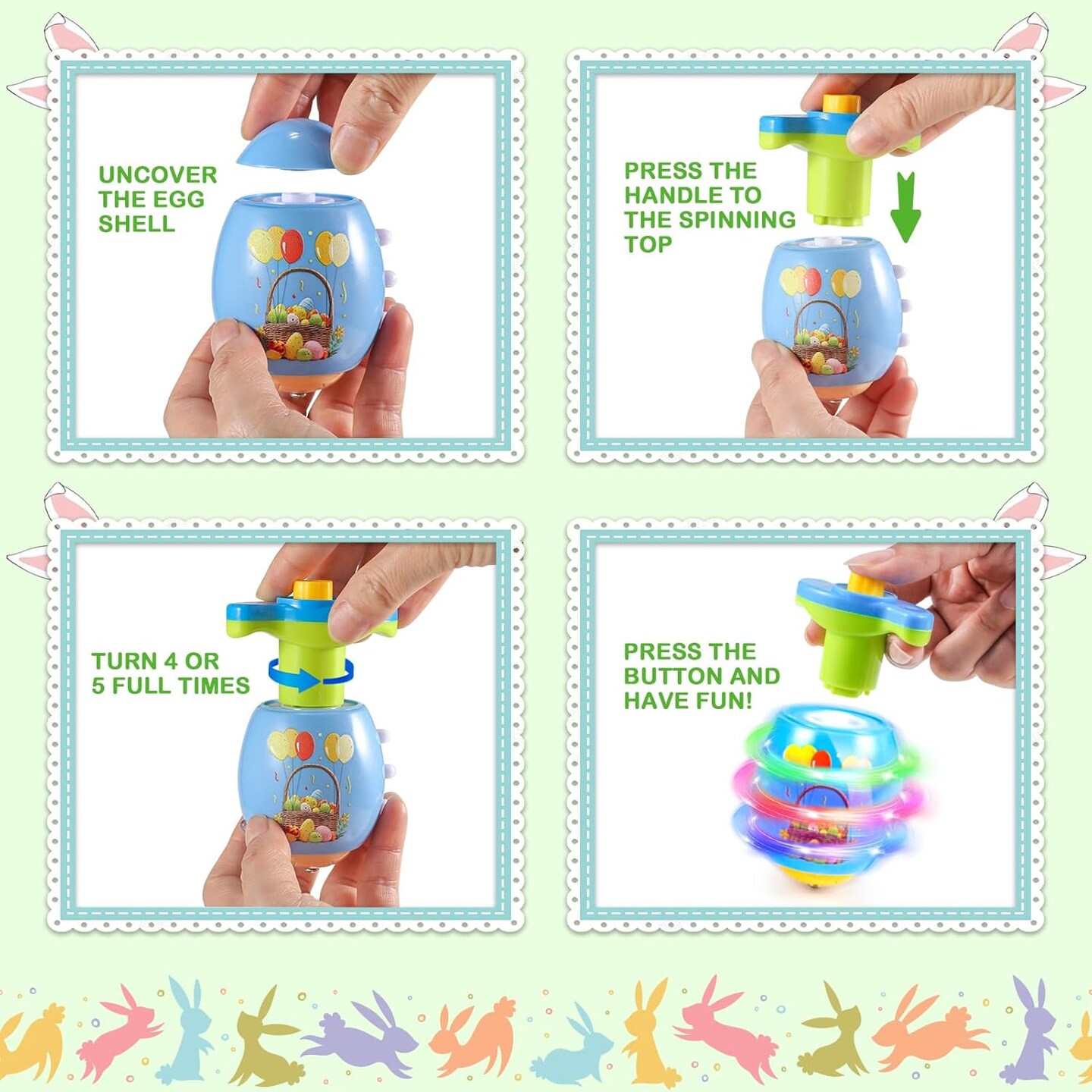 Light Up Easter Eggs Toy Gifts for Kids, 6 Cute Easter Egg Spinning Tops with Flash &#x26; Music