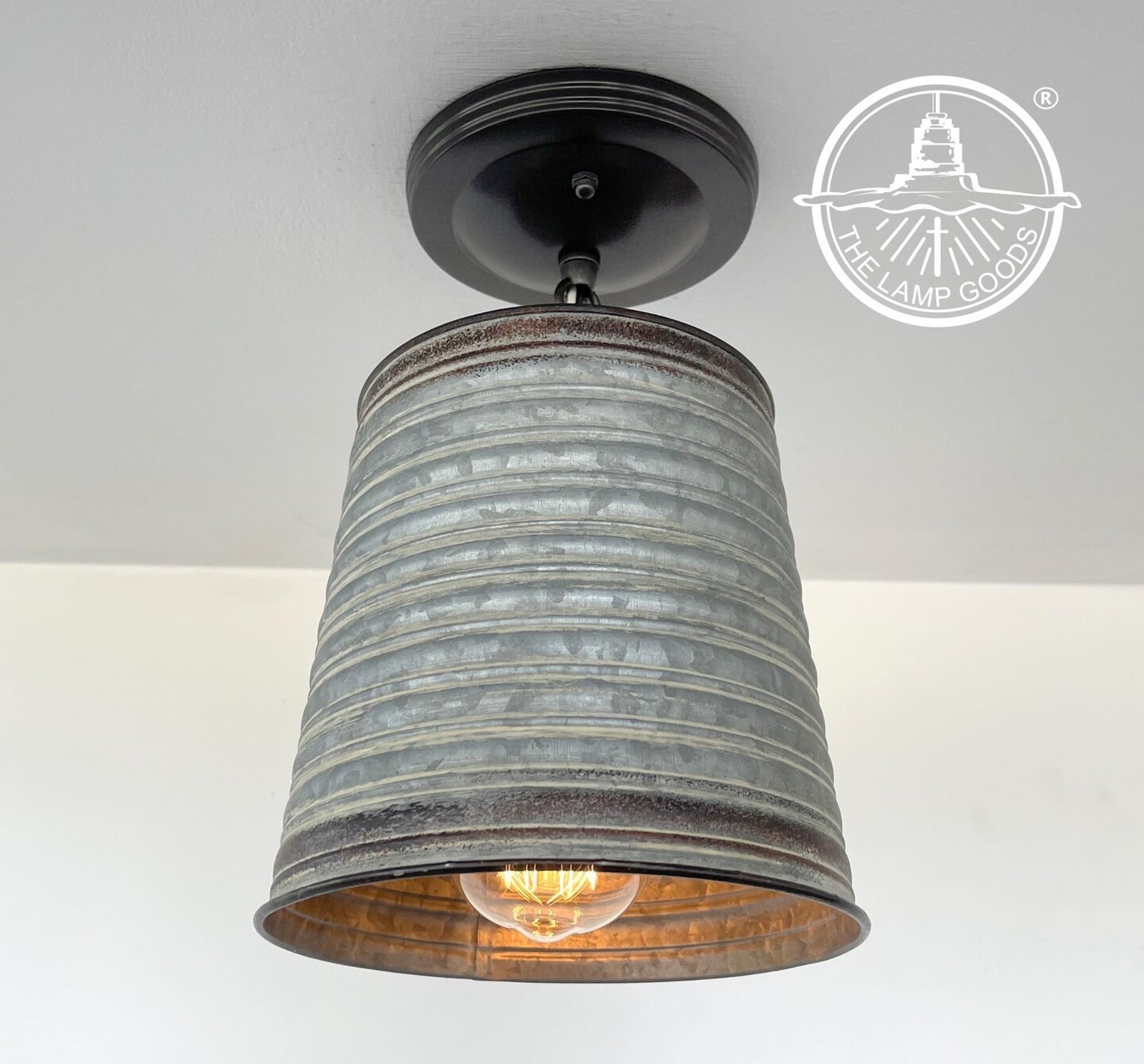 Corrugated Barn Metal Galvanized Rustic Pendant Light- Flush Mount Ceiling Lighting Farmhouse ... - Antique Metal Lighting For Off Grid Homes