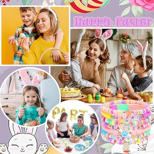 Easter Heishi Bracelets Polymer Clay Elastic Bracelets Man Woman Party Easter Bunny Egg Bracelets