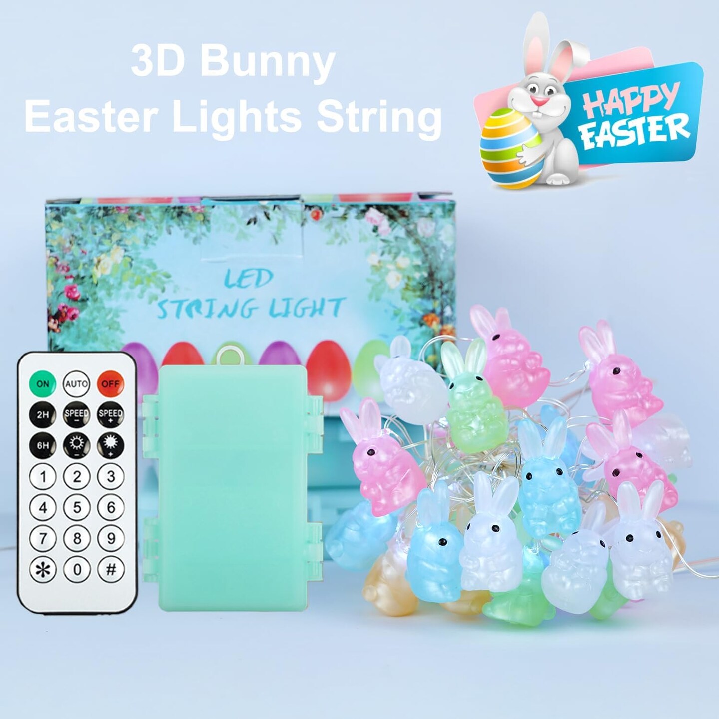 3D Bunny Easter Lights String, 10 ft 30 LEDs Colorful Rabbit Battery Operated String Lights with Remote &Timer, Easter Decorations Indoor, Fairy Lights for Spring Window Easter Decor