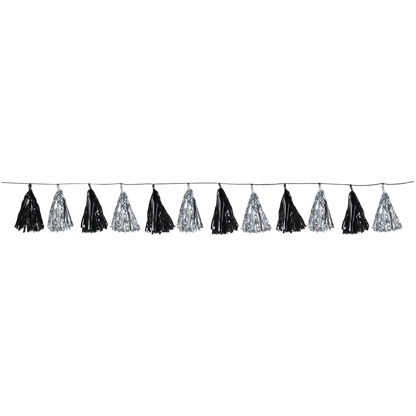 12 Pack Beistle Metallic Tassel Party Garland - black/silver