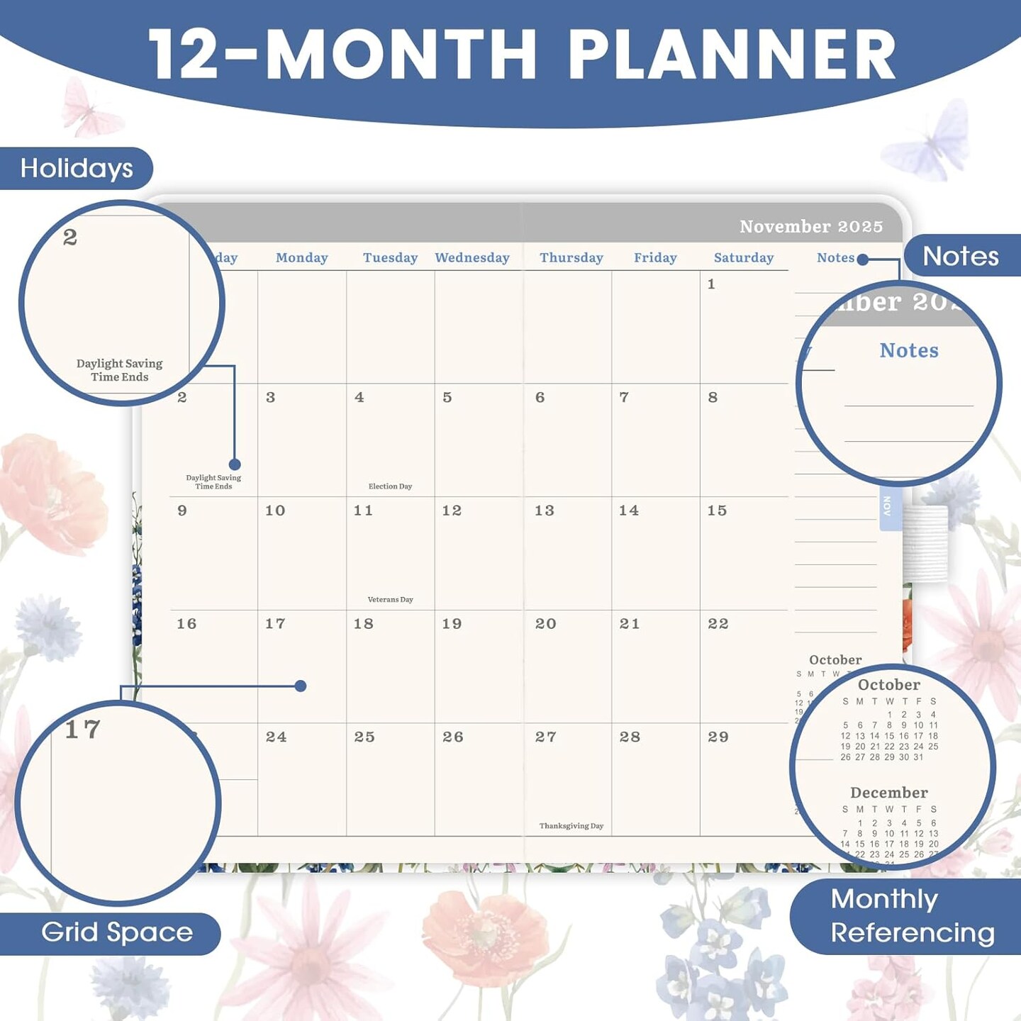 Pocket Calendar 2025-2026 - Pocket Planner 2025-2026 for Purse, Academic Planner 2025-2026 from Jul. 2025 - Jun. 2026, 6.3''×3.8'', Weekly & Monthly Planner with Pen Loop - Floral