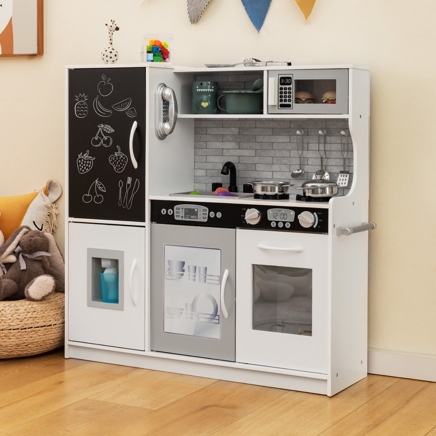 Wooden Pretend Play Kitchen Set for Toddlers, Boys &#x26; Girls Ages 3-6 with Cooking Accessories