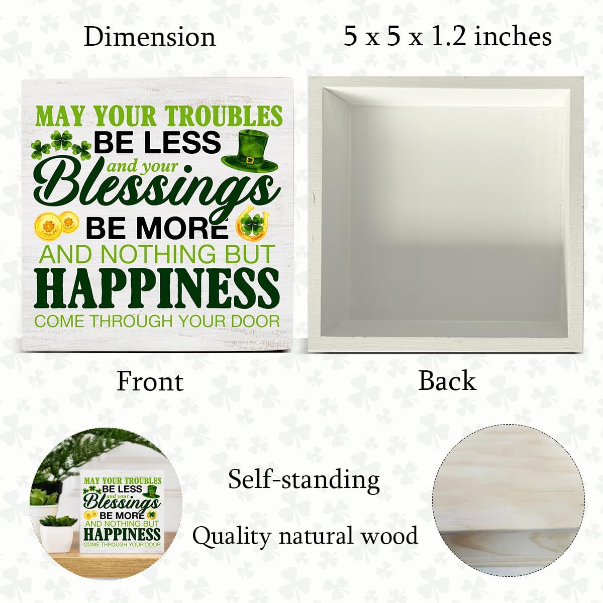 St. Patricks Day Decor, Rustic Irish Blessings Decor May Your Troubles Be Less Wood Block