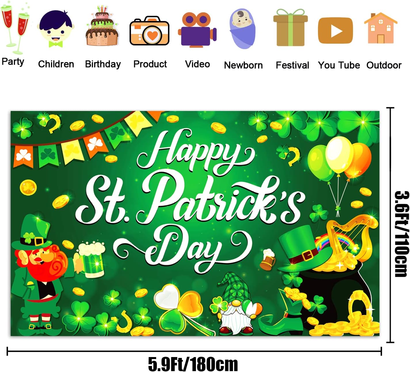 St Patricks Day Backdrop, 71&#x22; X 43&#x22; Happy St Patricks Day Banner St Patricks Day Decorations Shamrock Irish Luck Day Saint Patrick&#x27;s Day Banner St Patrick Backdrop St Patrick&#x27;s Day Party Supplies