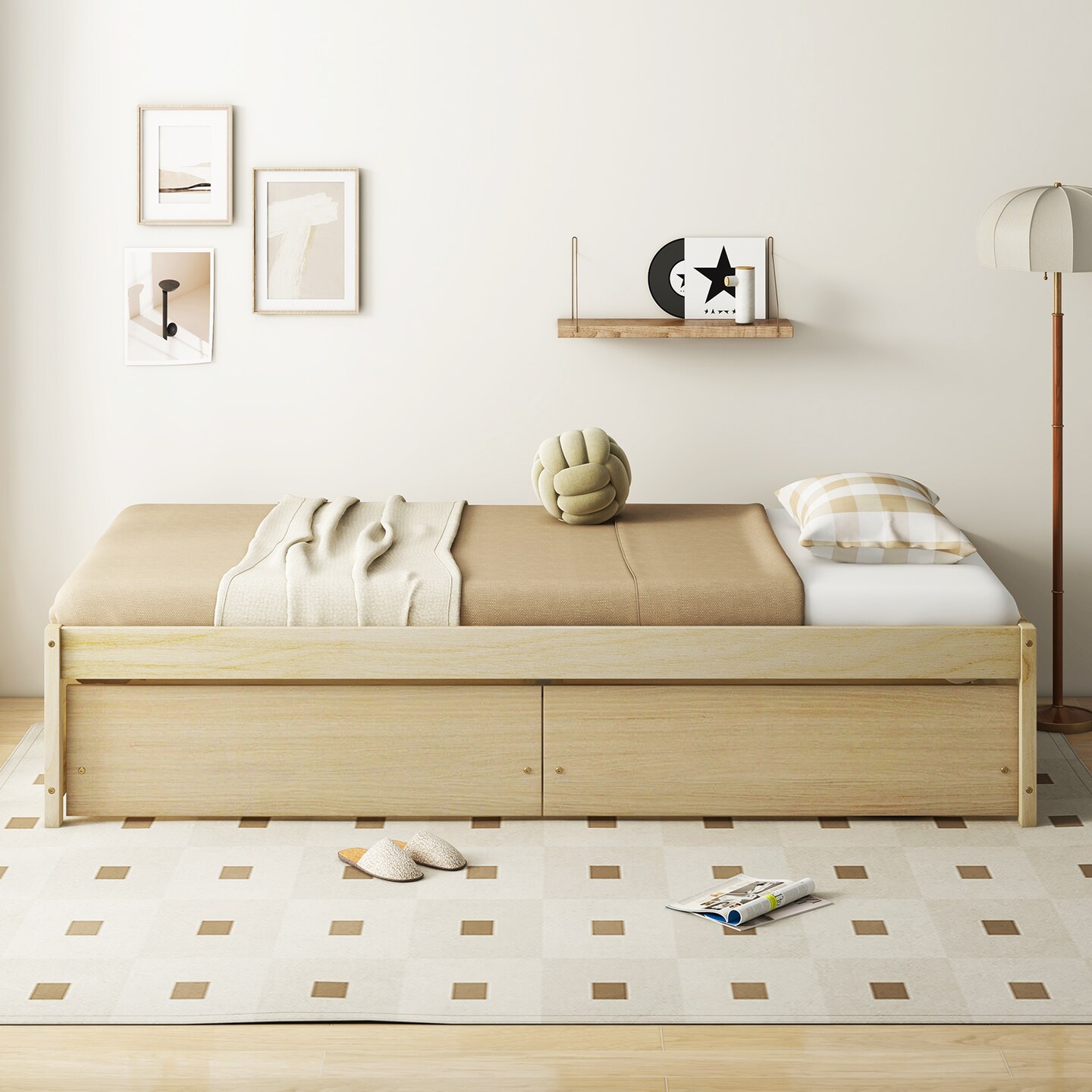 Wooden Twin Captain Bed with Storage Drawers and Daybed Function