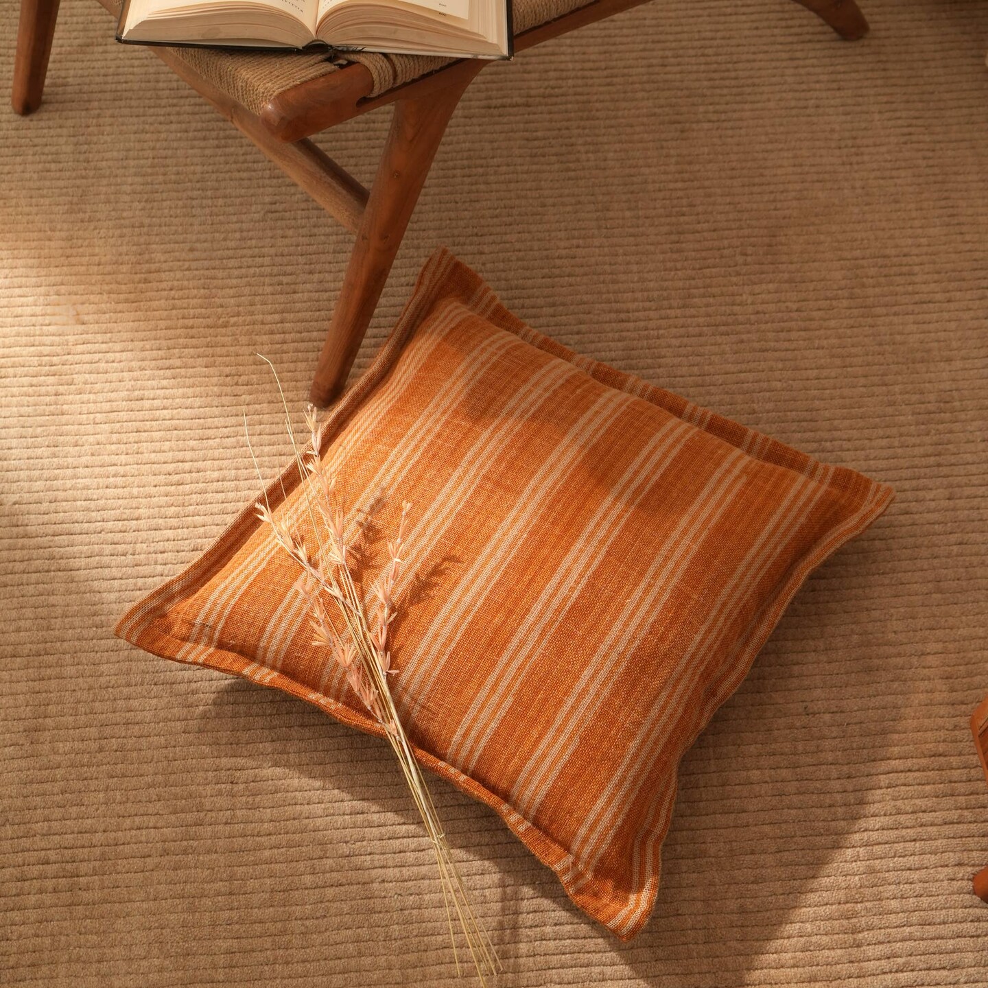 Throw Pillow | Double-Sided Stripe Pattern Jute Pillow – Rustic Decorative Cushion for Eco-Friendly Home Décor | 20"x20"