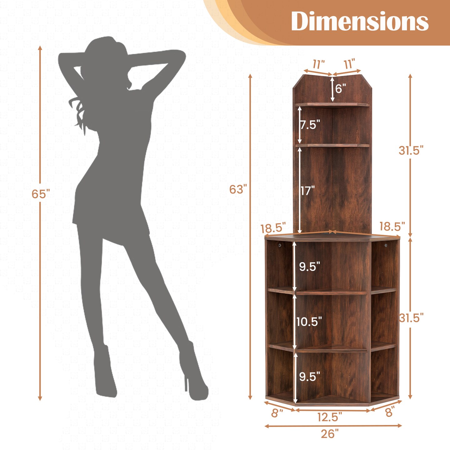 6-Tier Corner Shelf with Charging Station and 2 USB Ports Perfect for Any Room