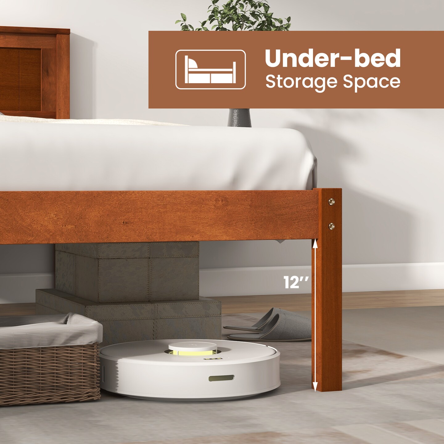 Metal Twin/Full/Queen Size Bed Frame with Wooden Headboard and Slat Support