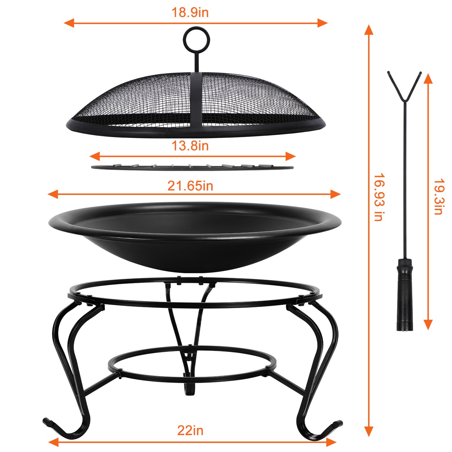Fire Pit, Wood Burning Fire Bonfire Pits Outdoor BBQ Grill Fire Pit Bowl for Camp 22 inch