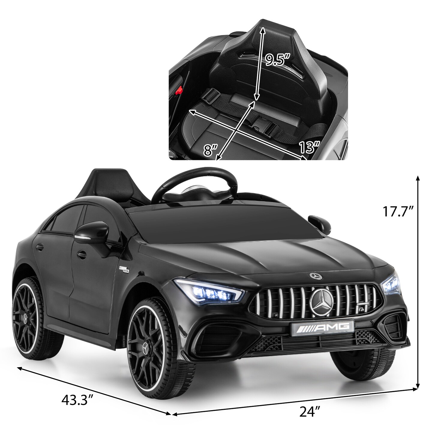 12V Mercedes-Benz AMG CLA 45 Kids Ride-On Car with Remote Control & LED Lights