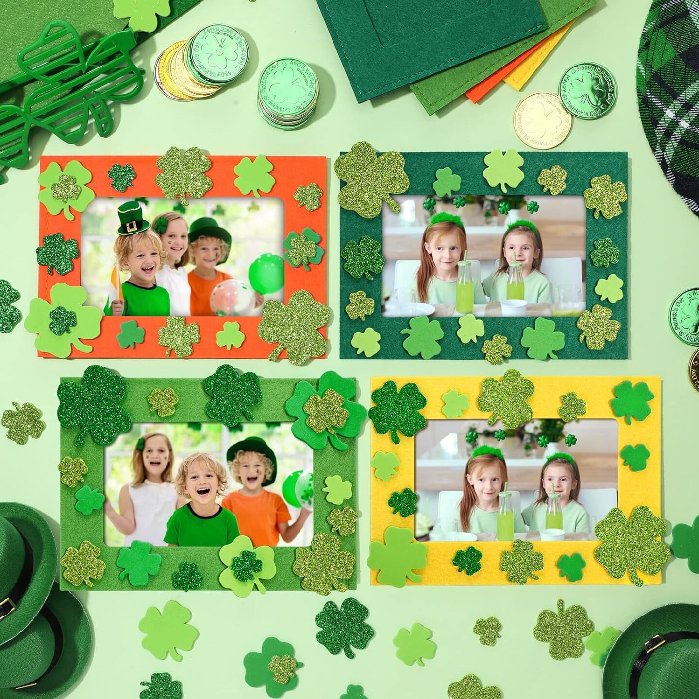 232 Pieces St. Patrick&#x27;s Day DIY Picture Frames Craft Kit for Party 32 Pieces Irish Festival Felt Photo Frames