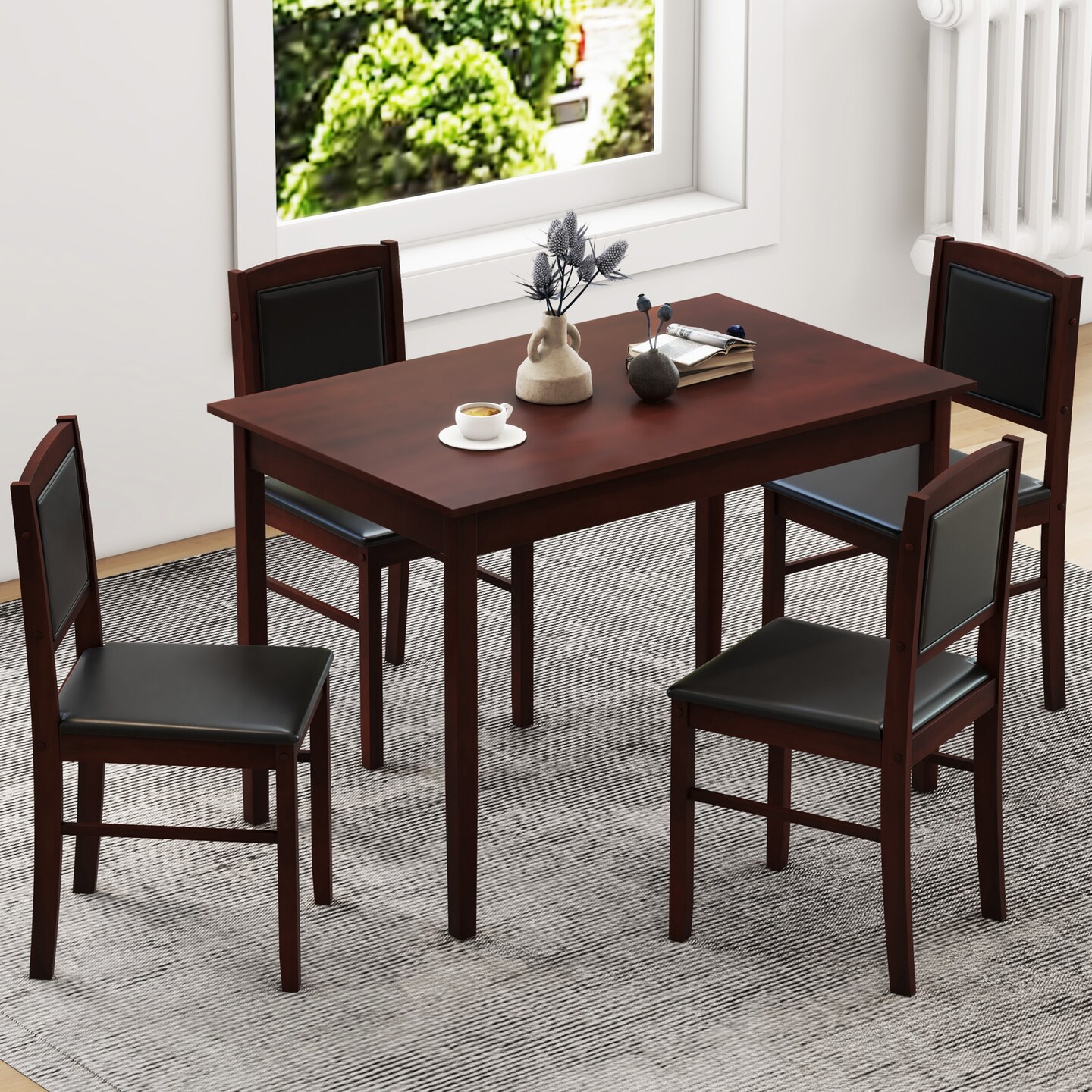 5-Piece Dining Set for 4 with Rubber Wood Legs, Compact Design for Small Dining Room