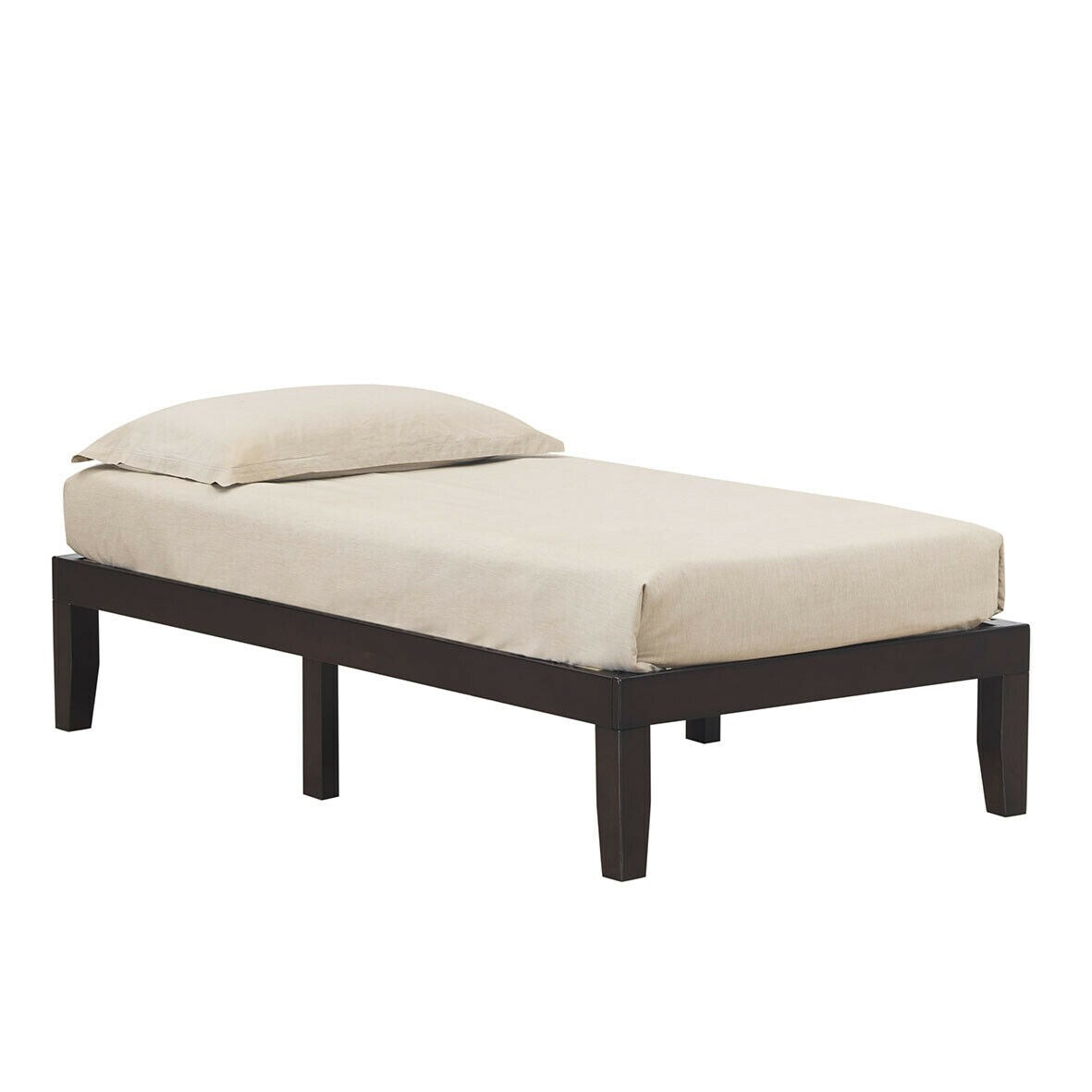 Solid Wood Twin Platform Bed with Storage Space Sturdy Frame and Noise-free Design