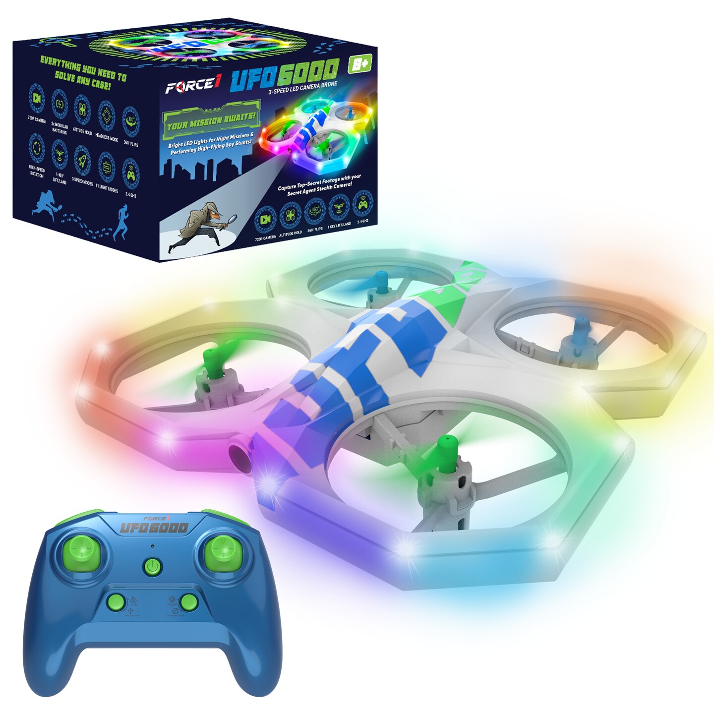 Force1 UFO 6000 Mini RC Stunt Aerial Drone, Multicolor LED Lights with Camera