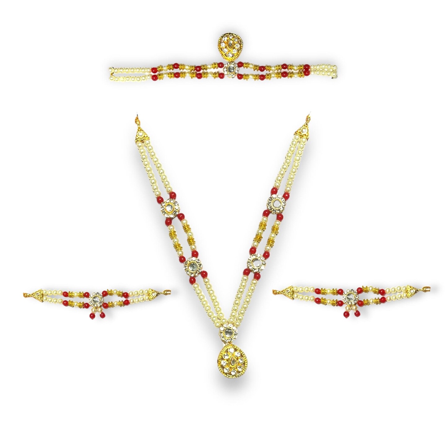 Hindu God Goddess Shringaar Jewellery Set Indian Traditional Necklace Armband and Crown God Idol Statue Jewelry Set for Lord Ganesha Shreenathji Thakurji Radha Krishna Laddu Gopal