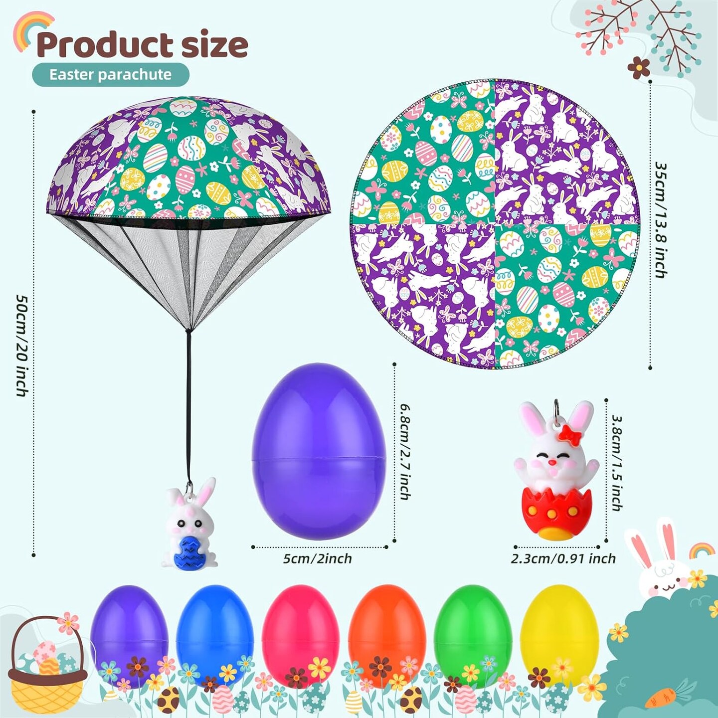 8 Pack Prefilled Easter Eggs Parachute Toys, Easter Basket Stuffers with Hand Throw Flying Toys