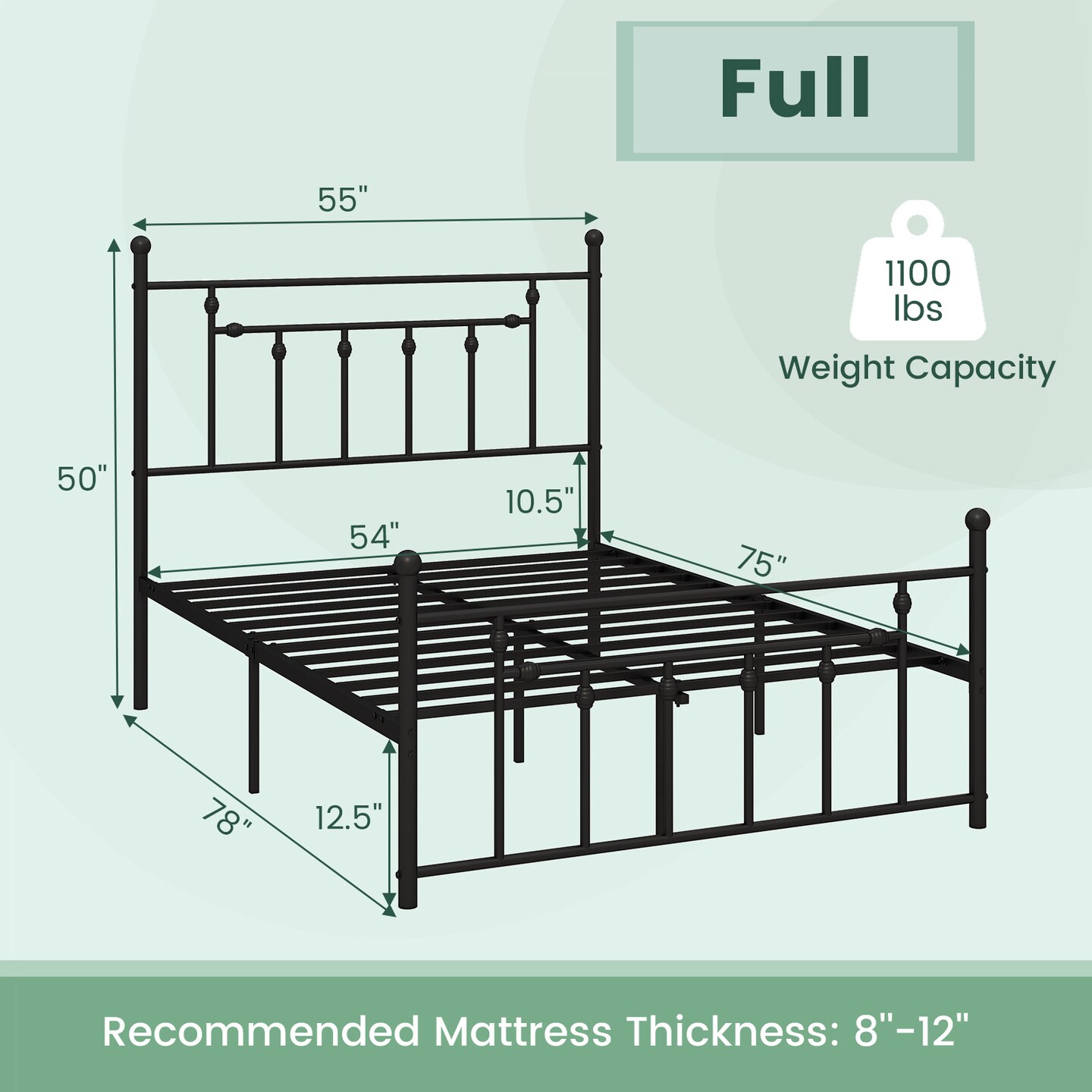 Heavy-duty Metal Bed Frame with Headboard