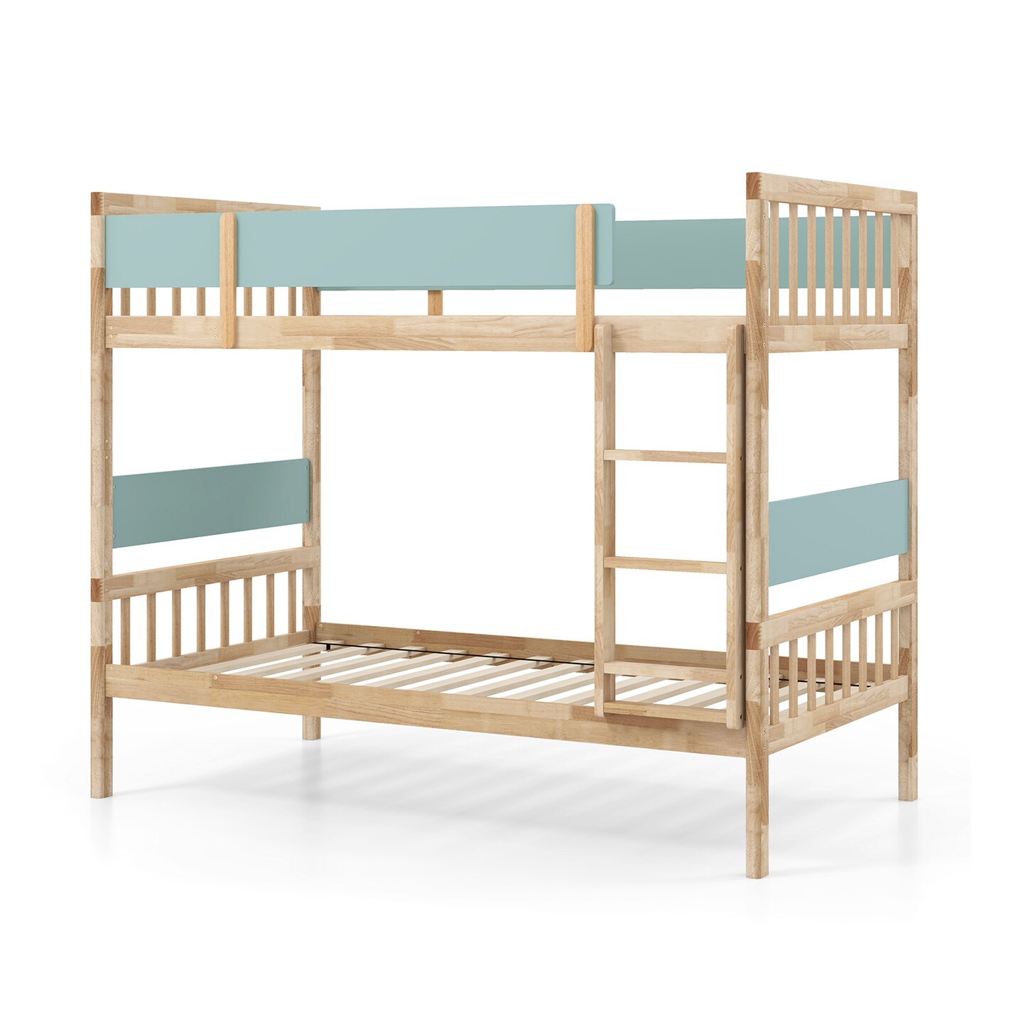 Wooden Twin Over Twin Convertible Bunk Bed with Guardrails and Under-bed Storage
