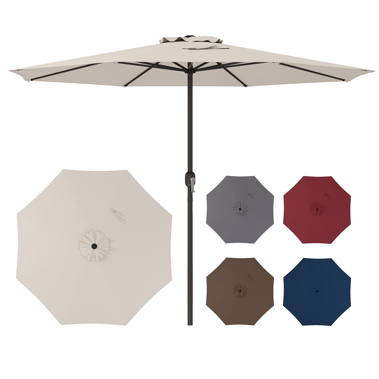 12 Feet Patio Umbrella, Fabric, Crank Handle, 8 Sturdy Ribs, Outdoor Shade for Garden & Deck