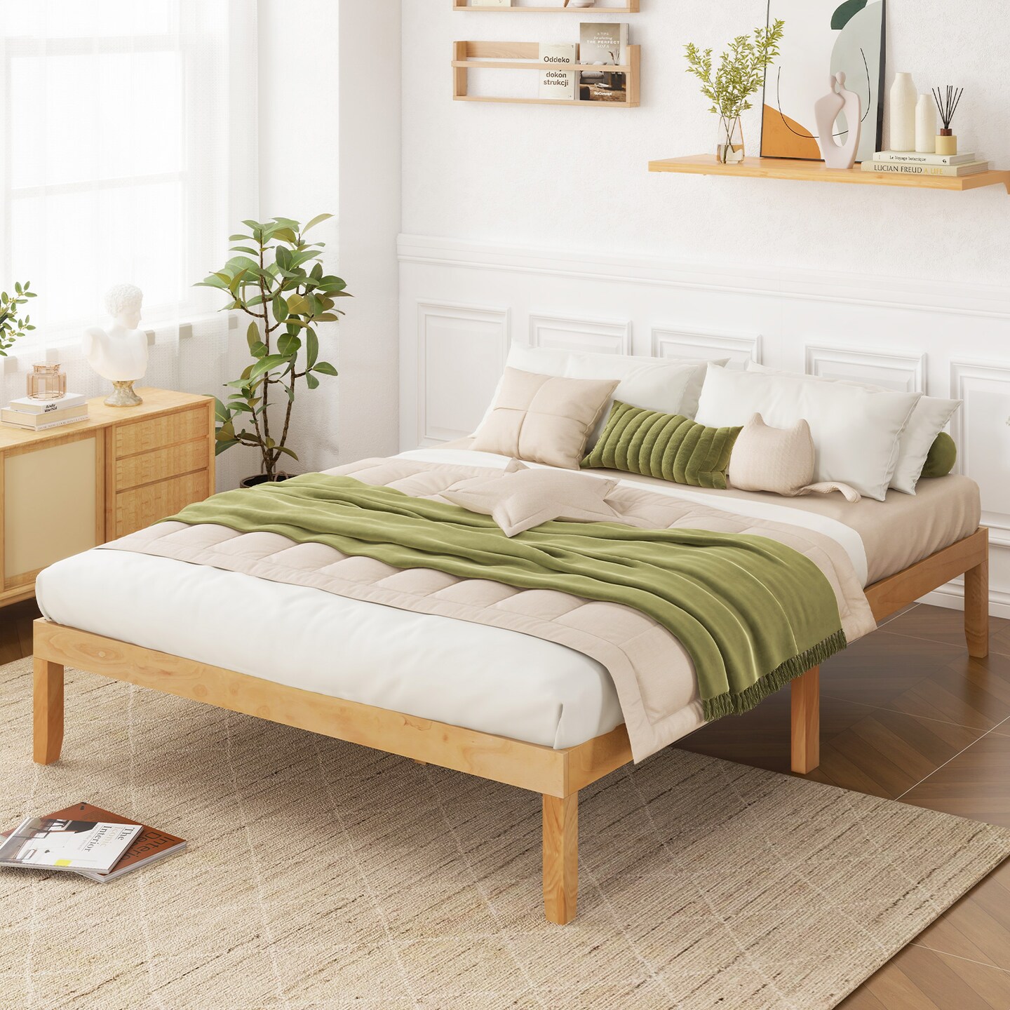 Full Size Bed Frame with Wooden Slats Support and Rubber Wood Legs Perfect for Dorm Room