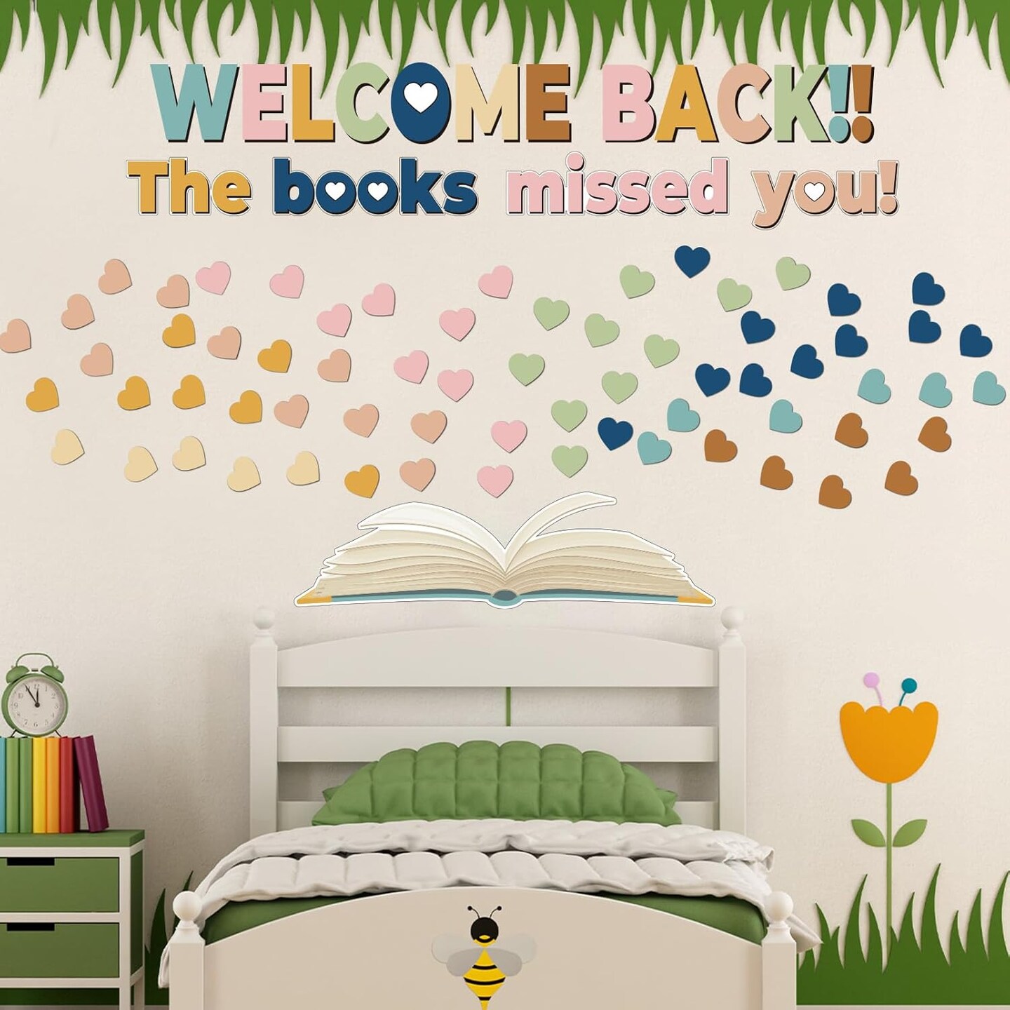 Boho Heart Bulletin Board Decorations Set (Pink, Blue, Green, Yellow, Orange)