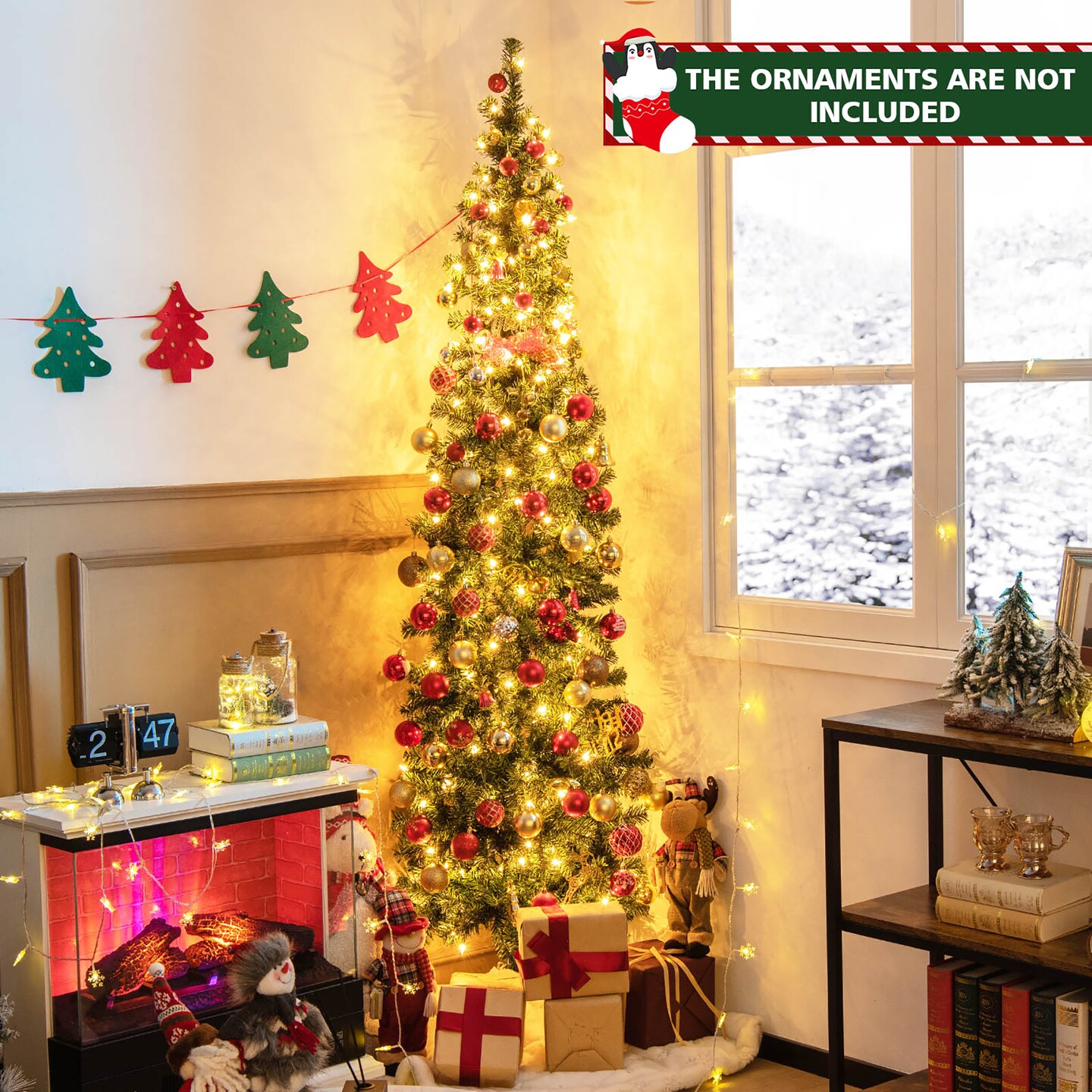 Costway 7ft Pre-lit PVC Artificial &#x26; Pine Needles Half Christmas Tree w/ 450 Branch Tips &#x26; 150 Lights