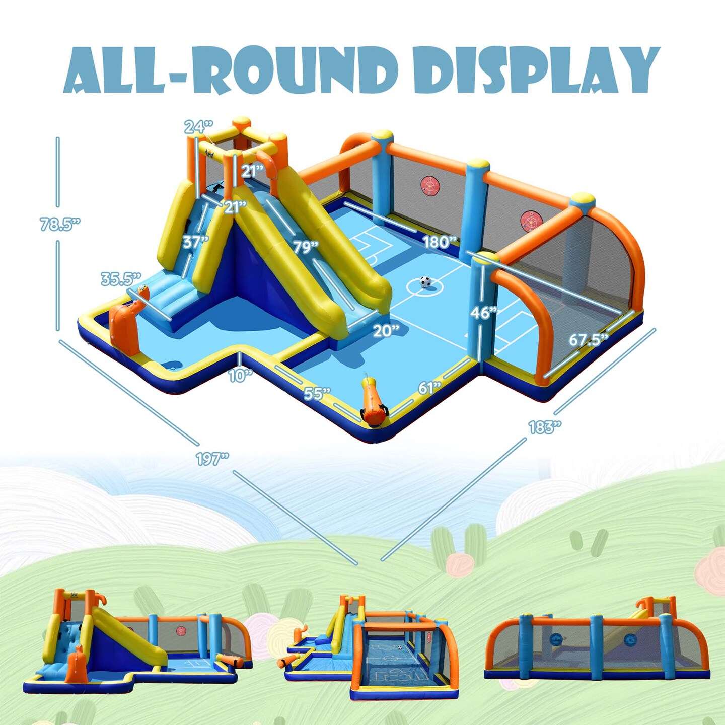 Costway Giant Soccer-Themed Inflatable Water Slide Bouncer Splash Pool with/without 735W Blower