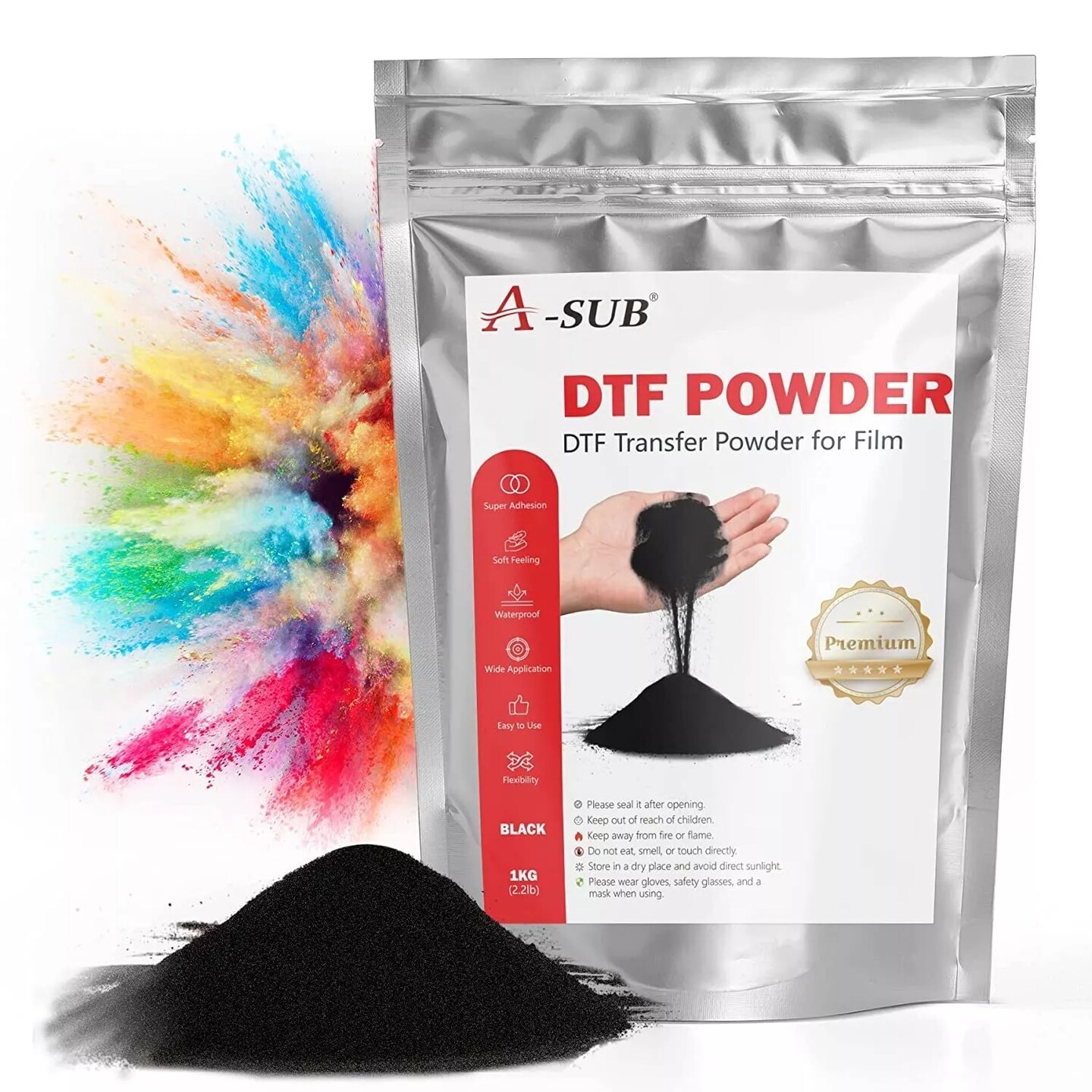 A-SUB DTF Powder Black, 2.2 lb Adhesive Sublimation Powder Dark Hot Melt