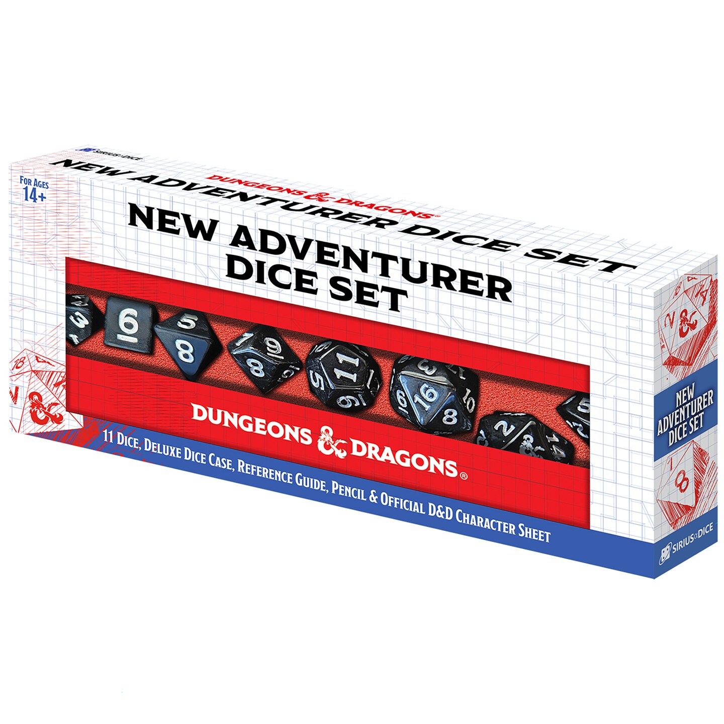 Dungeons &#x26; Dragons: D&#x26;D New Adventurer Dice Set: Black - 11 Oversized RPG Dice, Magnetic Storage Case, Character Sheet &#x26; Pencil, Officially Licensed
