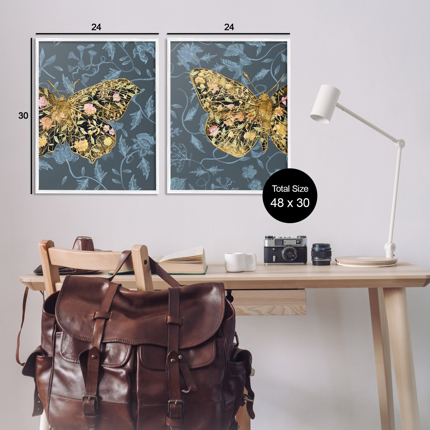 Stupell Industries Gold Winged Black Moth Floral 2 pc Framed Giclee Wall Art Set Design by Melissa Wang