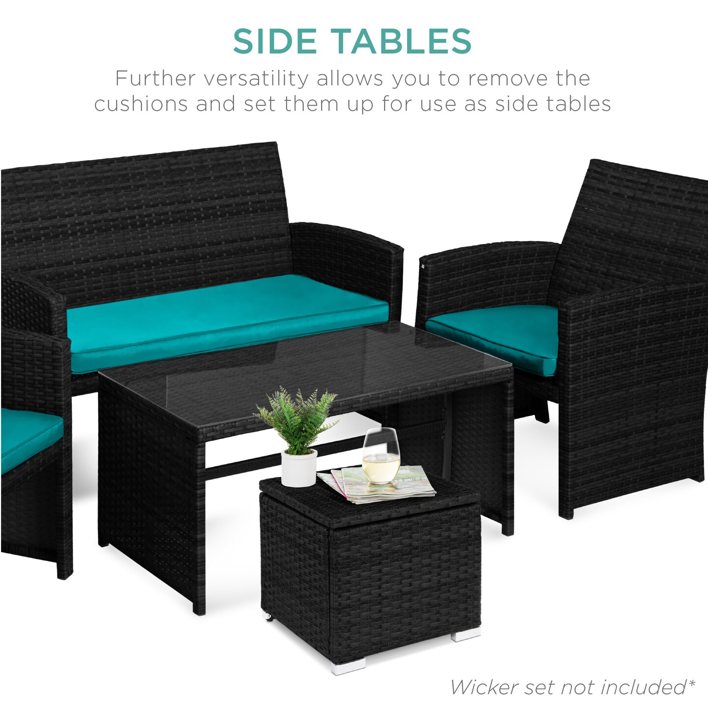 Best Choice Products Set of 2 Wicker Ottomans, Multipurpose Furniture w/ Removable Cushions, Steel Frame