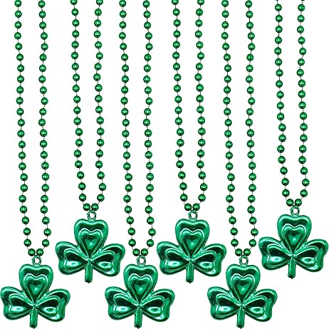 24 Pcs St Patricks Day Beads Necklace Bulk Green Shamrock Beads for Irish Party Favors &#x26; Supplies, Costume Accessories by 4E&#x27;s Novelty
